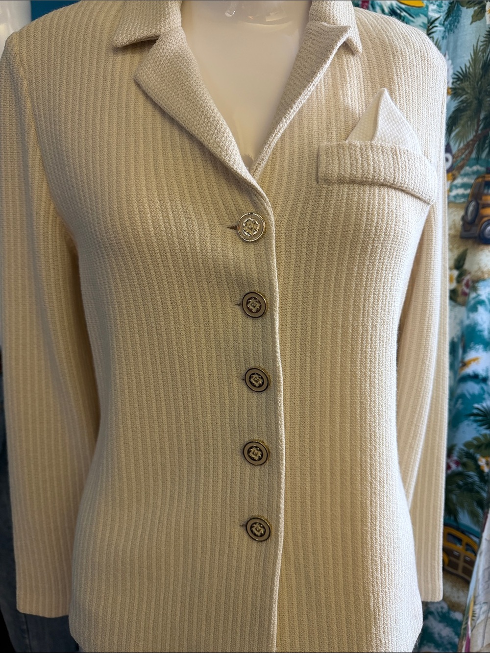 St. John Collection Cream Ribbed Santana Knit Pantsuit. Blazer size 2. Pants 4.